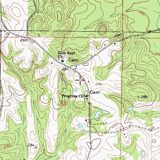Topographic Map of Wayne County Volunteer Fire Department Progress Station, MS