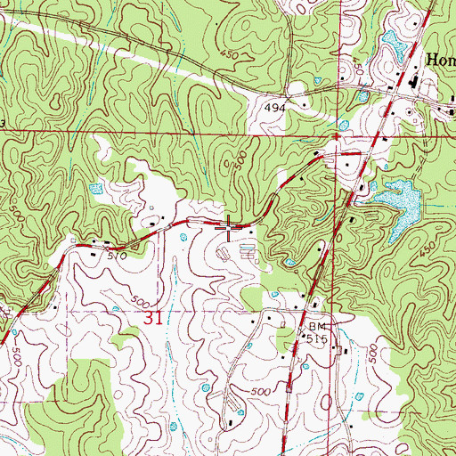 Topographic Map of Homewood Volunteer Fire Department, MS