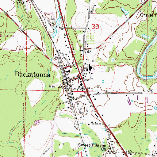 Topographic Map of Wayne County Volunteer Fire Department Buckatunna Station, MS