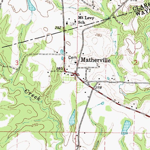 Topographic Map of Wayne County Volunteer Fire Department Matherville Station, MS