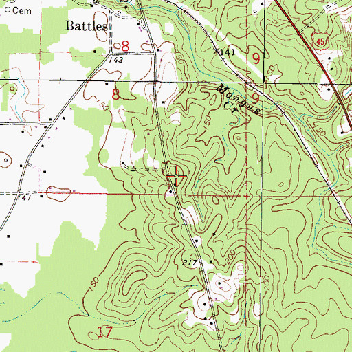 Topographic Map of Wayne County Volunteer Fire Department Battles Station, MS