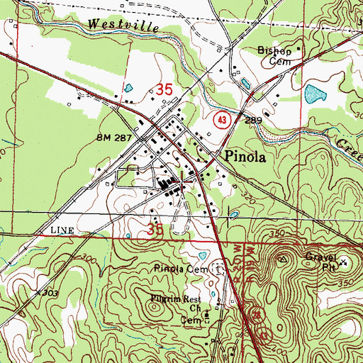 Topographic Map of Pinola Volunteer Fire Department Station 1, MS