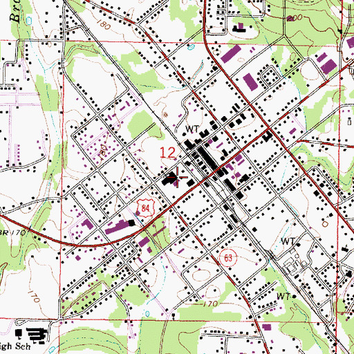 Topographic Map of Wayne County Volunteer Fire Department Central Station, MS