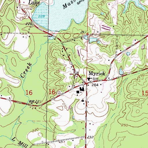 Topographic Map of Myrick and Mill Volunteer Fire Department, MS