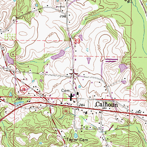 Topographic Map of Calhoun Volunteer Fire Department, MS