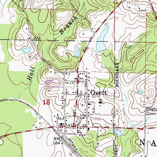Topographic Map of Ovett Volunteer Fire Department, MS