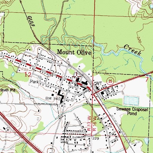 Topographic Map of Mount Olive Volunteer Fire Department, MS