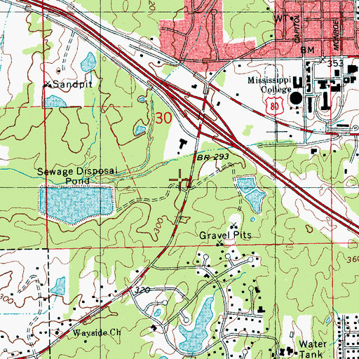 Topographic Map of Clinton Fire Department Station 1, MS