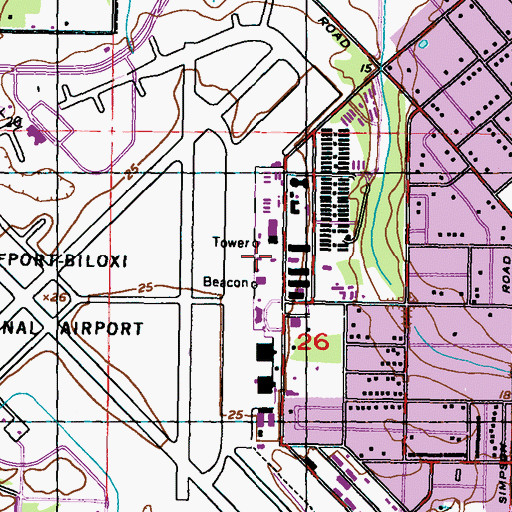 Topographic Map of Mississippi Air National Guard Combat Readiness Training Center Fire Station, MS