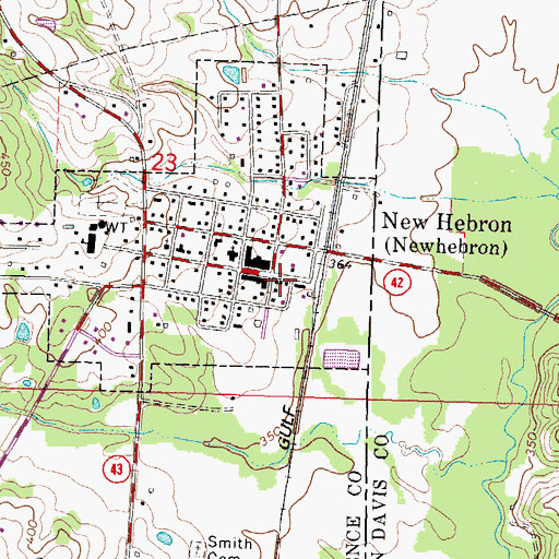 Topographic Map of New Hebron Volunteer Fire Department, MS