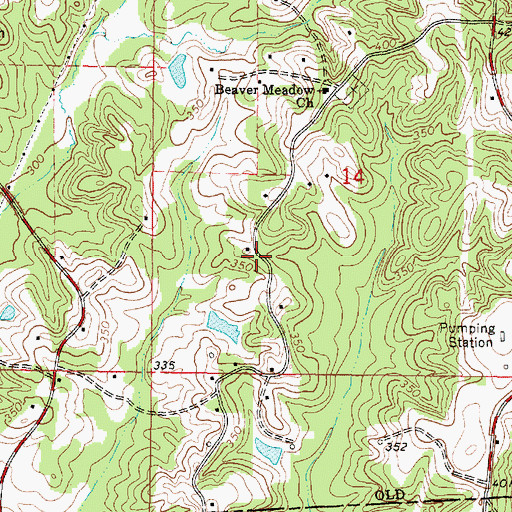 Topographic Map of Beaver Meadow Volunteer Fire Department, MS