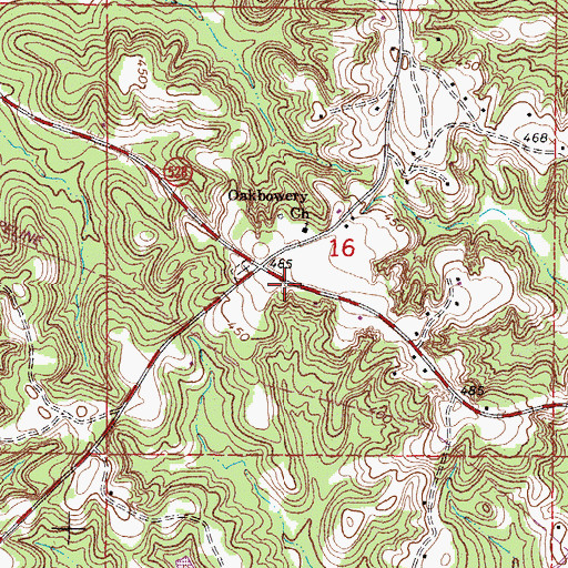 Topographic Map of Oak Bowery Volunteer Fire Department, MS