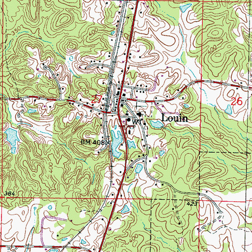 Topographic Map of Louin Volunteer Fire Department, MS