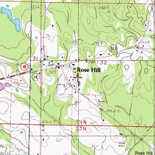 Topographic Map of Rose Hill Volunteer Fire Department, MS