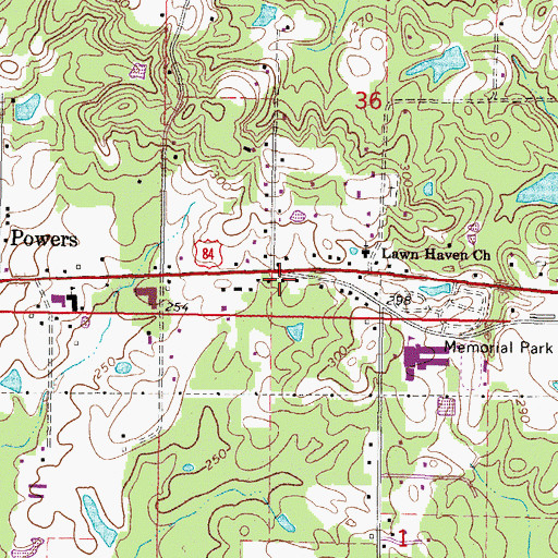 Topographic Map of Powers Volunteer Fire Department, MS