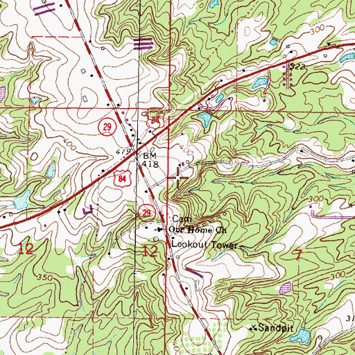 Topographic Map of Pleasant Ridge Volunteer Fire Department, MS