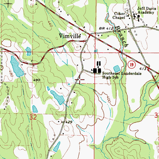 Topographic Map of Vimville Volunteer Fire Department, MS