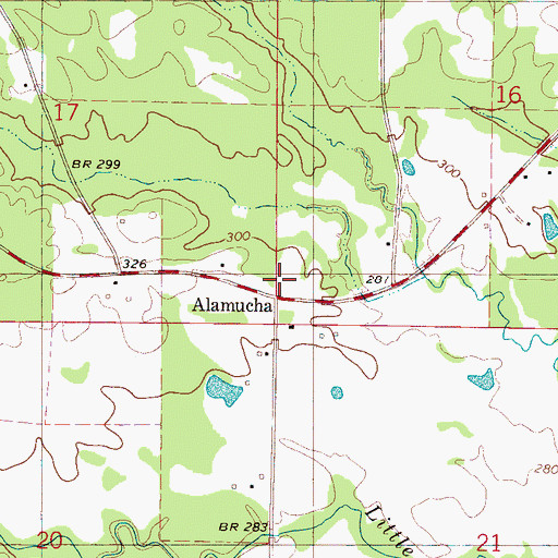 Topographic Map of Alamucha Volunteer Fire and Rescue Department, MS