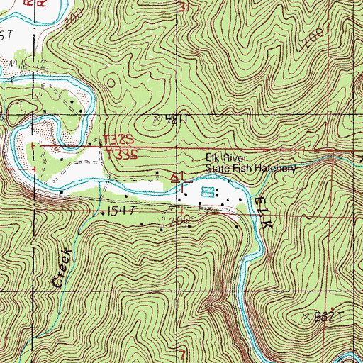 Topographic Map of Elk River Fish Hatchery Boat Ramp, OR
