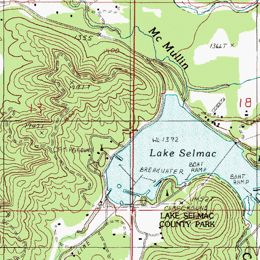 Topographic Map of Lake Selmac Boat Dock, OR