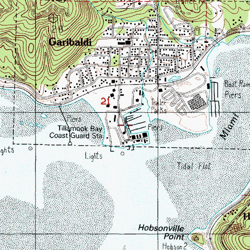 Topographic Map of Garibaldi Marina, OR