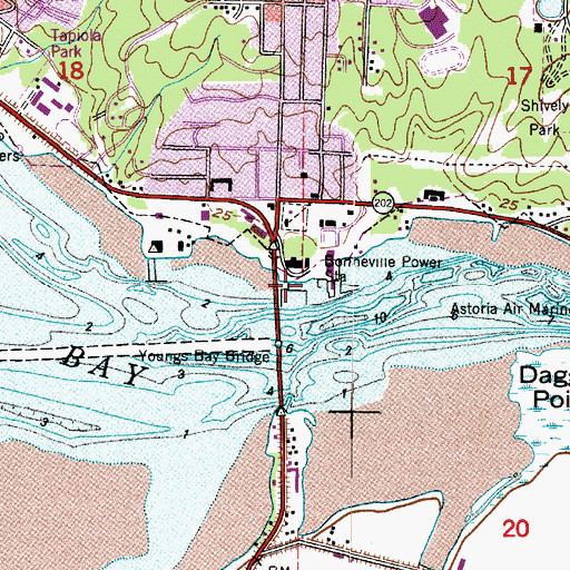 Topographic Map of Young's Bay Marine Park - Yacht Club Boat Launch, OR