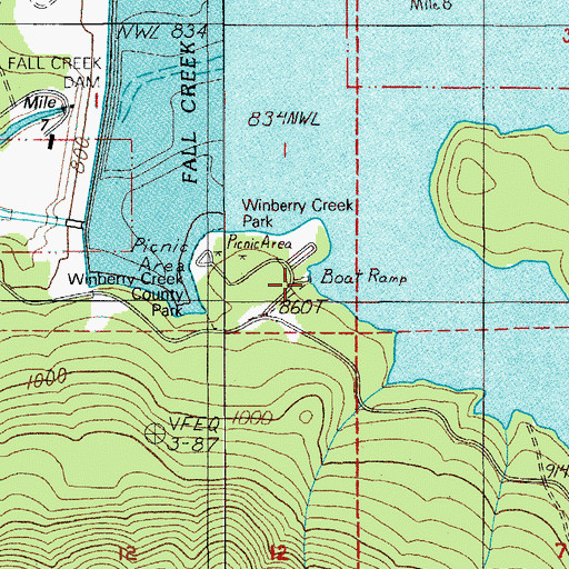 Topographic Map of Winberry Day Use Area Boat Ramp, OR