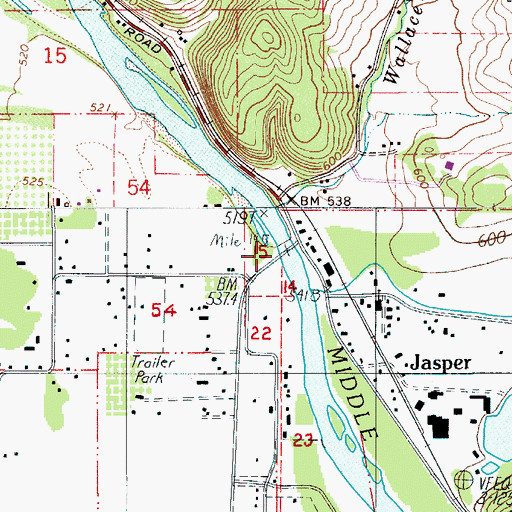 Topographic Map of Jasper Bridge Boat Ramp, OR