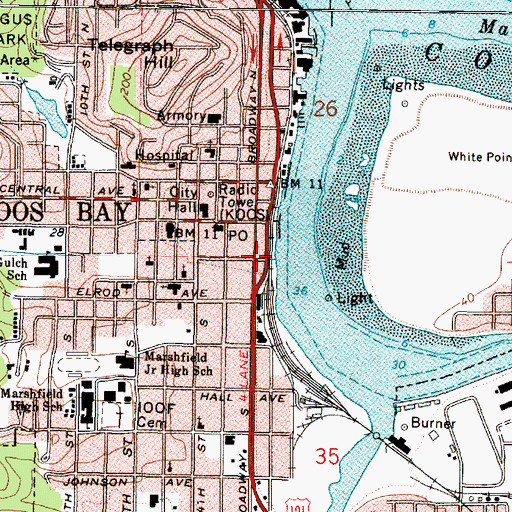 Topographic Map of Coos Bay City Docks, OR