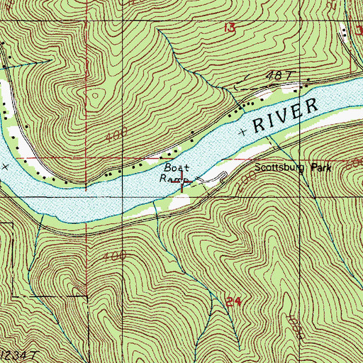 Topographic Map of Scottsburg County Park Boat Ramp, OR