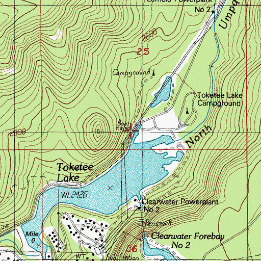 Topographic Map of Toketee Resevior Boat Ramp, OR