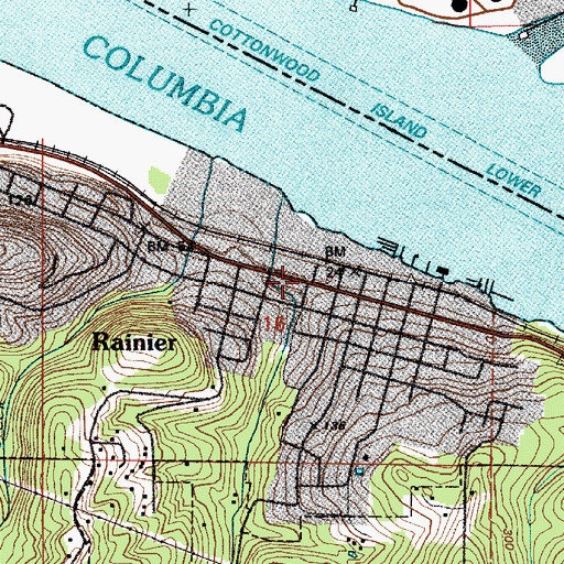 Topographic Map of Rainier Transit Center Park and Ride, OR