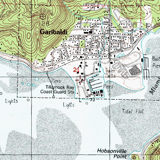 Topographic Map of Garibaldi Marina Boat Launch, OR