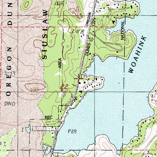 Topographic Map of West Woahink Lake Boat Ramp, OR