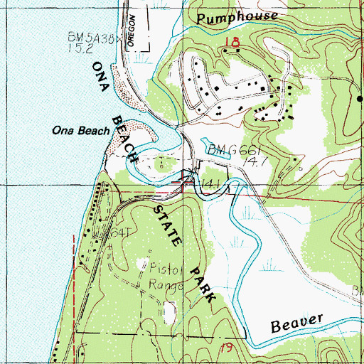 Topographic Map of Ona Beach State Park Boat Ramp, OR