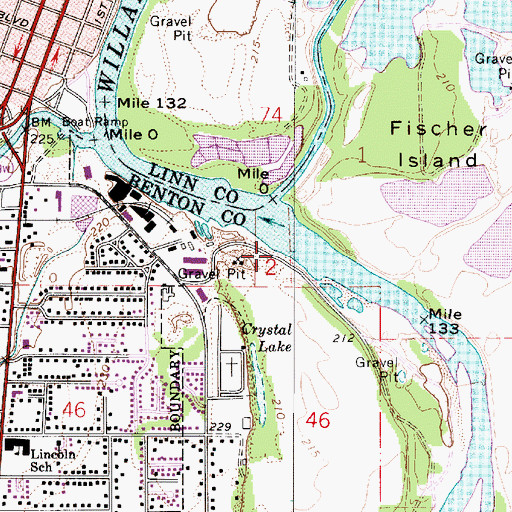 Topographic Map of Willamette Park - Crystal Lake Boat Ramp, OR