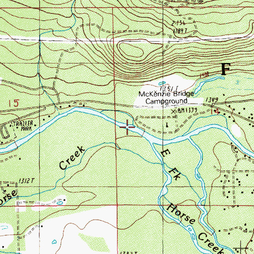 Topographic Map of McKenzie Bridge Campground Boat Ramp, OR