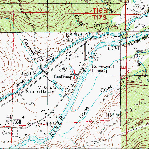 Topographic Map of Greenwood Landing Boat Ramp, OR