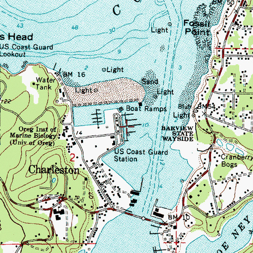 Topographic Map of Charleson Boat Basin, OR