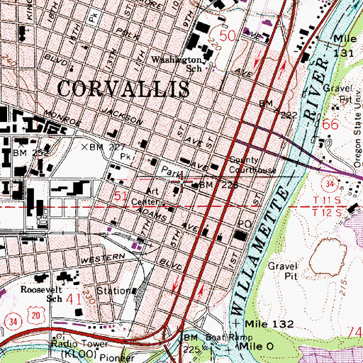 Topographic Map of Corvallis Transit System Downtown Transit Center, OR
