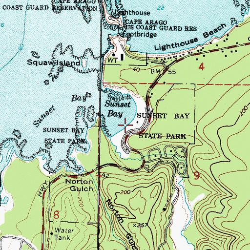 Topographic Map of Sunset Bay State Park Boat Ramp, OR