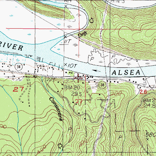 Topographic Map of Oakland's Fish Camp Boat Launch, OR