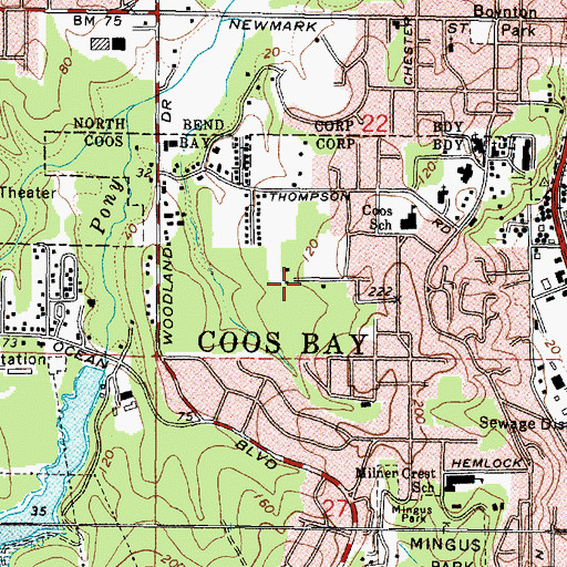 Topographic Map of Bay Area Hospital Heliport, OR
