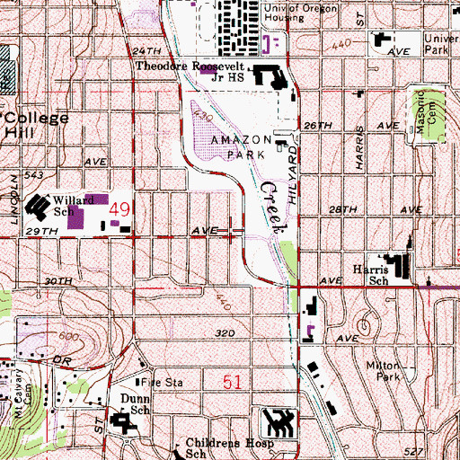 Topographic Map of Lane Transit District Amazon Station, OR