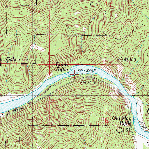 Topographic Map of Ennis Riffle Boat Ramp, OR
