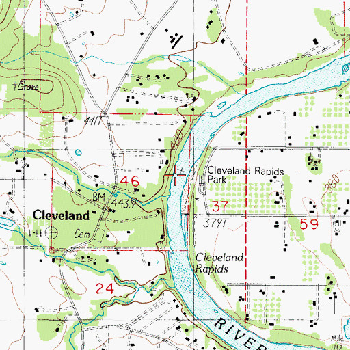 Topographic Map of Cleveland Rapids County Park Boat Ramp, OR