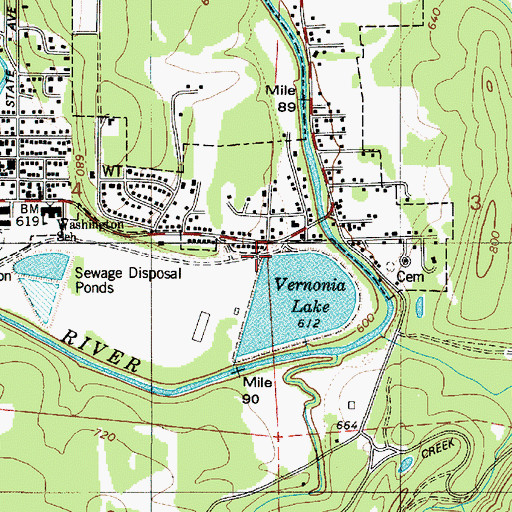 Topographic Map of Vernonia Lake City Park Boat Ramp, OR