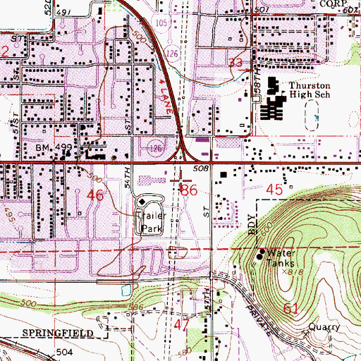 Topographic Map of Lane Transit District Thurston Station, OR