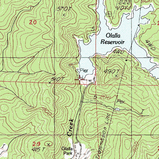 Topographic Map of Olalla Lake Boat Launch, OR
