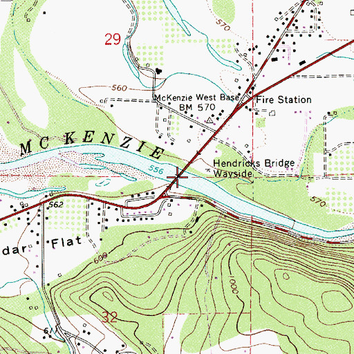 Topographic Map of Hendrick's Bridge Wayside Boat Ramp, OR